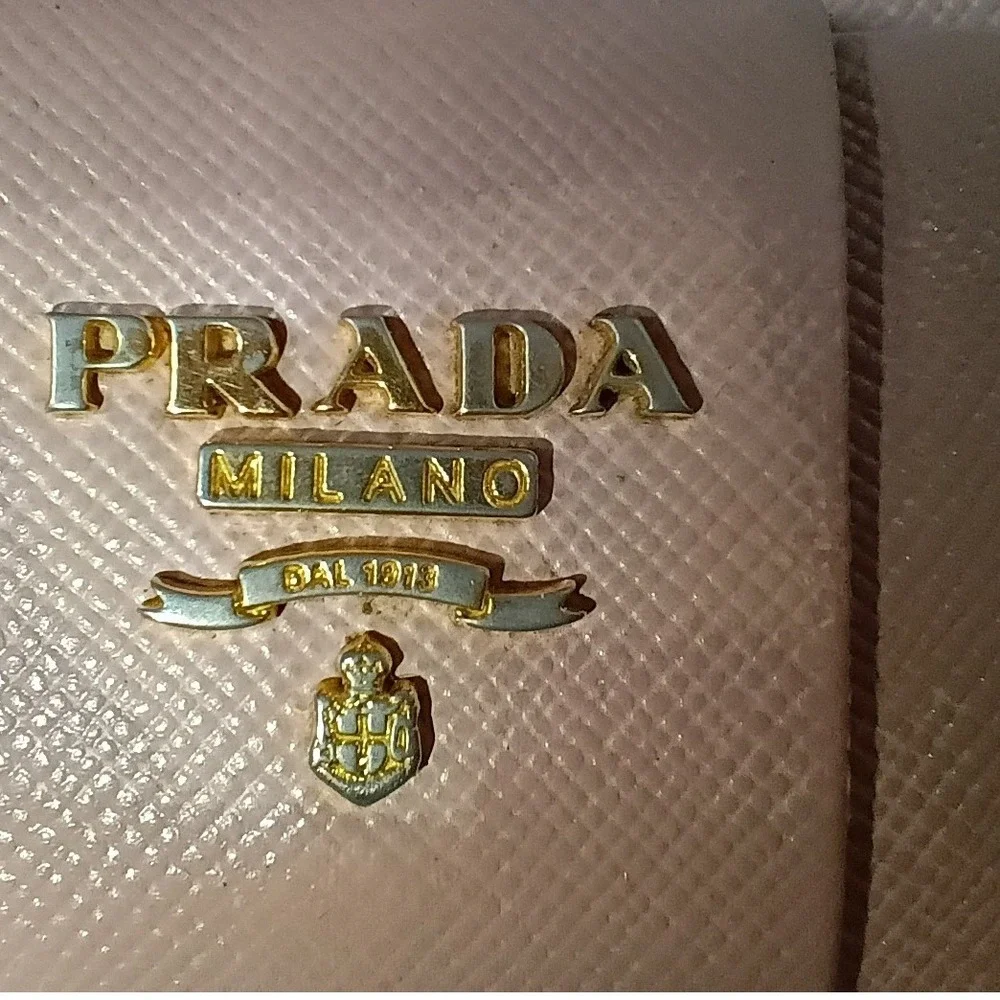 PRADA Light Pink Saffiano Leather Bow Zip-Around Wallet